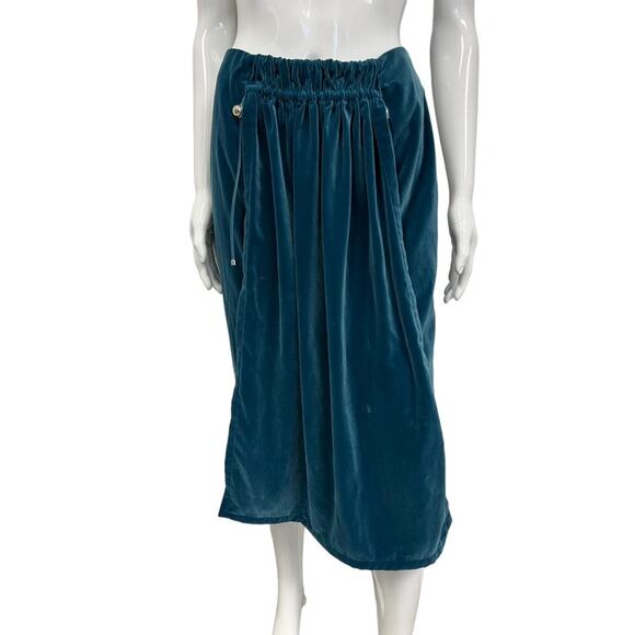 CARVEN Blue Velvet Button Accent Gathered Apron Midi Skirt 38 US 8 - Picture 1 of 4